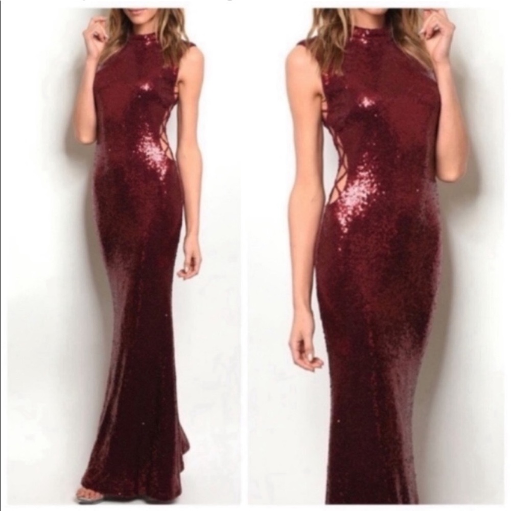 Wine-colored sequin gown